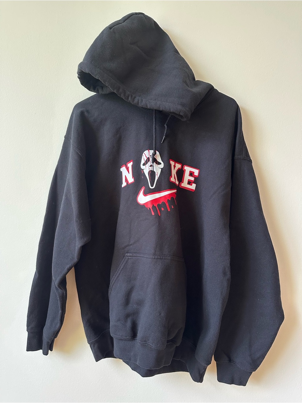Black Graphic Scream Hoodie with Red Accent